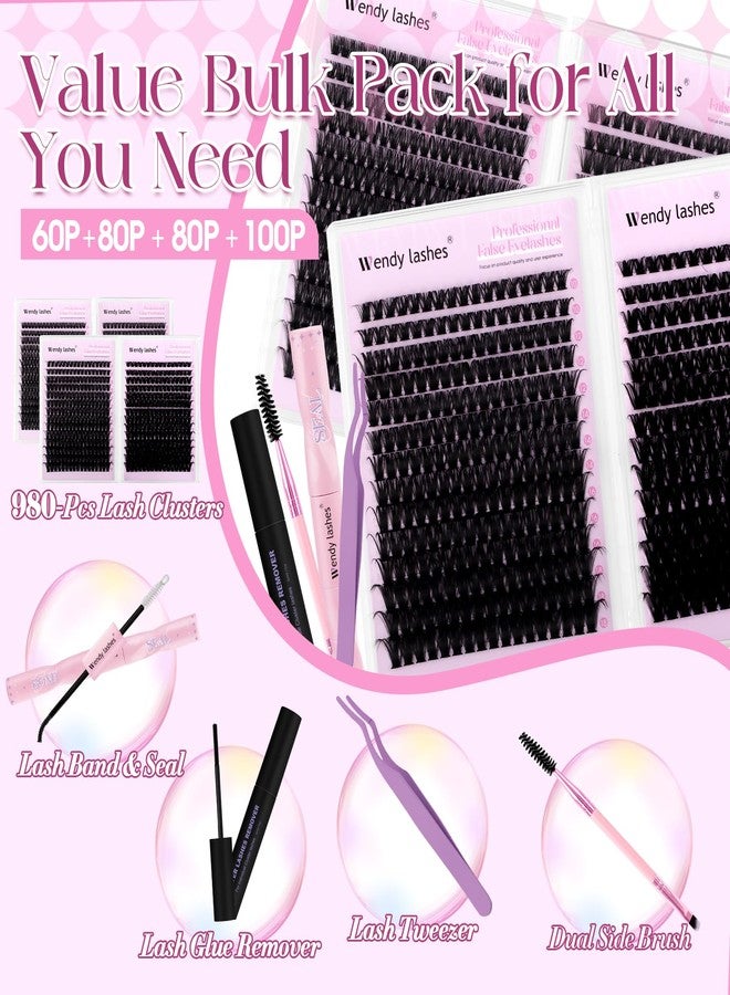 WENDY LASHES Wendy Lash Clusters Kit Packs: 980-Pcs, 60D, 80D, 80D, 100D, D Curl, 10-18mm Mixed, Cat Eye, Soft, Natural, Fluffy, DIY Eyelash, Individual, Eye lash clusters, Bulk Pack - Image 3